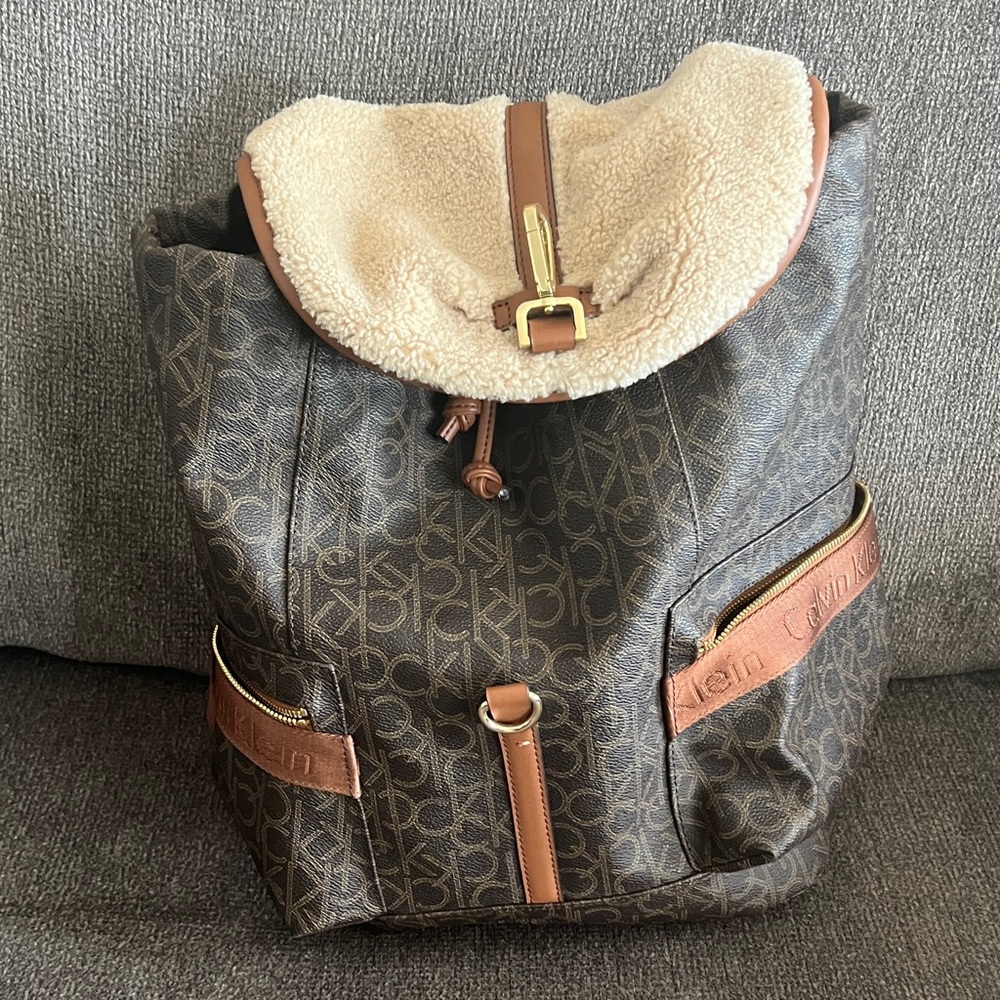 calvin klein brown “ck” logo large backpack